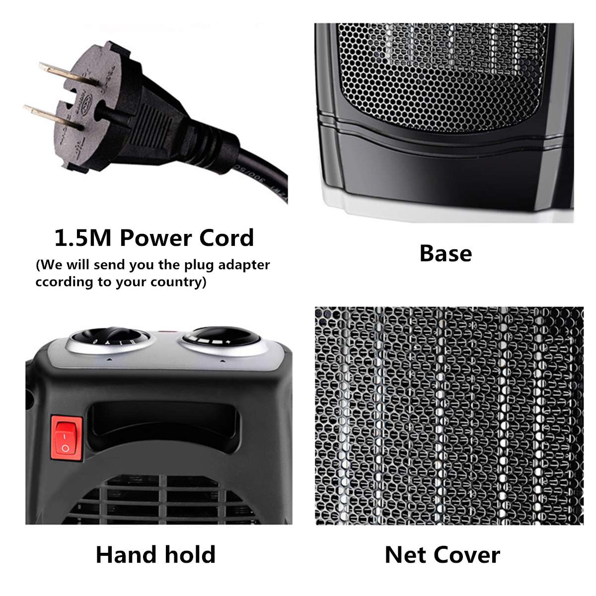 Electric Fan Heater Low-noise 220V 1800W Adjustable Temperature Controller Large Warming Area for House Office PTC