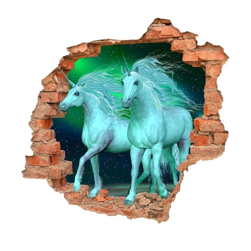 Cartoon Eenhoorn 3d Vivid Pvc Eenhoorn Muursticker Voor Kinderkamer Kinderen Slaapkamer Decoratie Poster Muurschildering