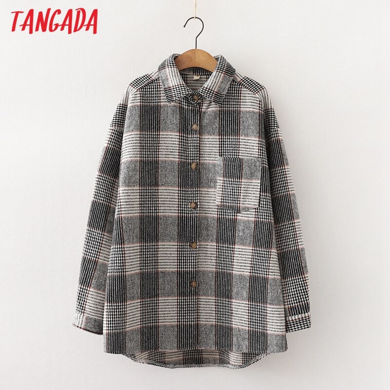 Tangada naisten ylisuuri ruudullinen poikaystävä tyyli paksu paitapusero pitkähihainen tyylikäs naisten vapaat topit bao 27