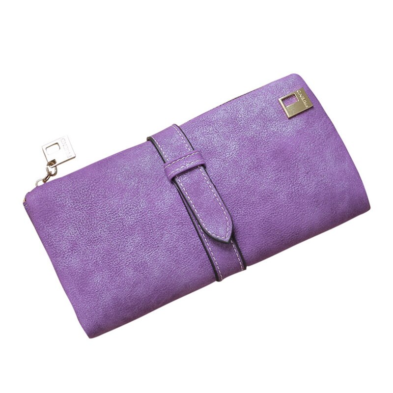 Dames rits multi-kaart positie leren kaart telefoon munt houder organizer lange trekkoord portemonnee matte portemonnees: Paars