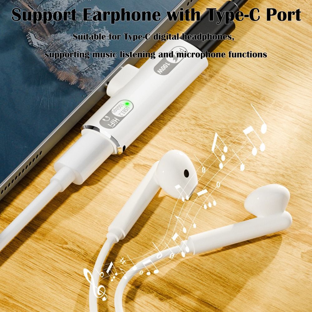 USB 3.2 Gen 2 Type C Audio Adapter PD 100W Fast Charging USB-C Earphone Converter 2 in 1 10Gbps Headphone Connector Tablet