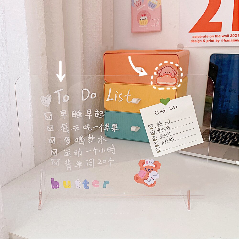 Yisuremia 1pc Transparent Letter Message Board Wordpad Memo Note Borad Phone Stand Holder Free A Pen Kawaii Stationery