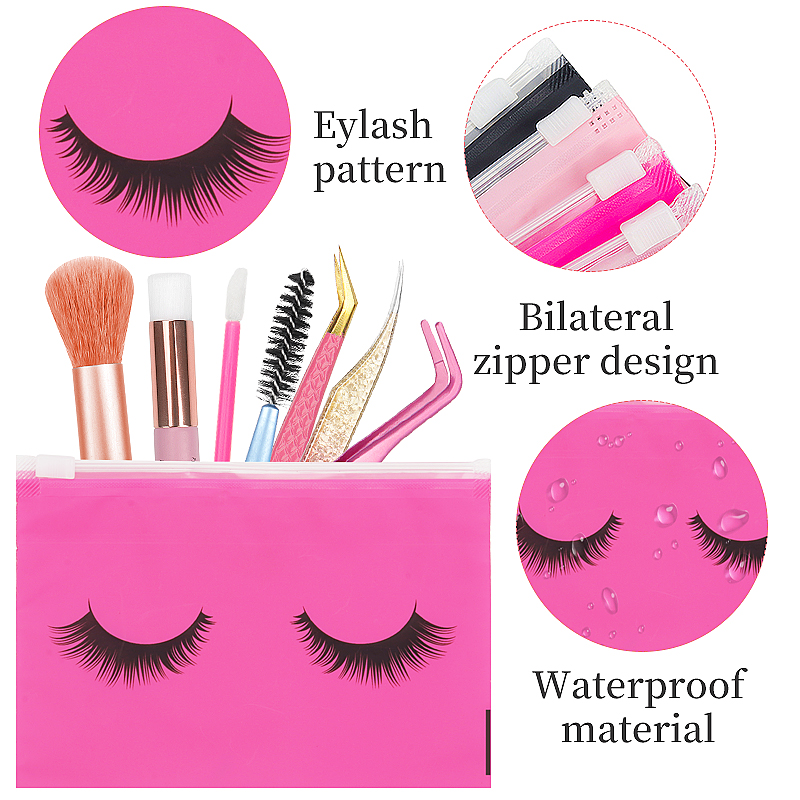 Bolsas para el cuidado posterior de pestañas con cremallera, bolsa de maquillaje para artículos de tocador, herramienta de belleza de viaje cosmética, suministros de extensión de pestañas, 10 Uds.