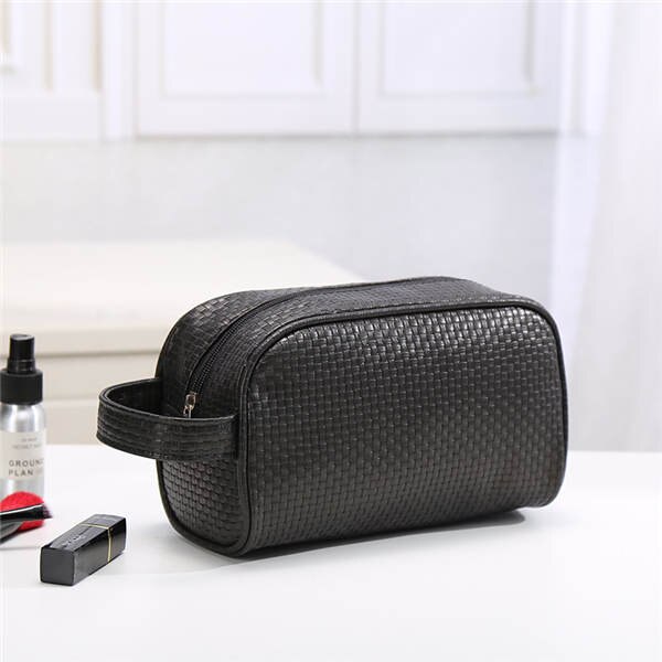 Purdored 1 pc cor sólida homens saco de lavagem unisex saco de cosméticos para maquiagem de viagem saco de higiene pessoal trousse de toilette dropshipping: black