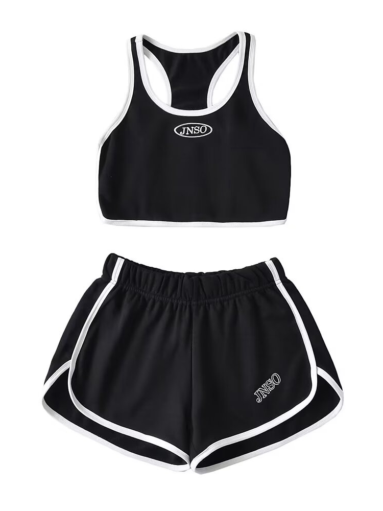 Tangada Tracksuits Two Piece Set White Tank and Shorts 2T83: L / black
