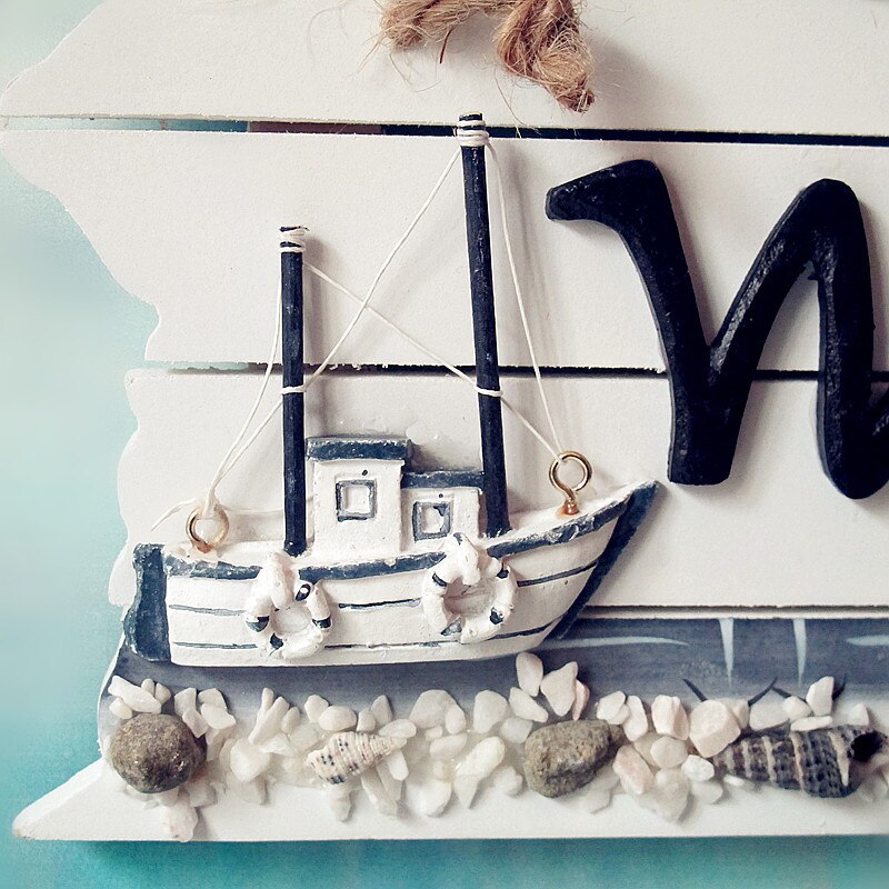 Mediterranean Style Bathroom WC Listing/Doorplate/Pure Solid Wood Home Decorations Toilet Wall Hanging Sign Ocean Style