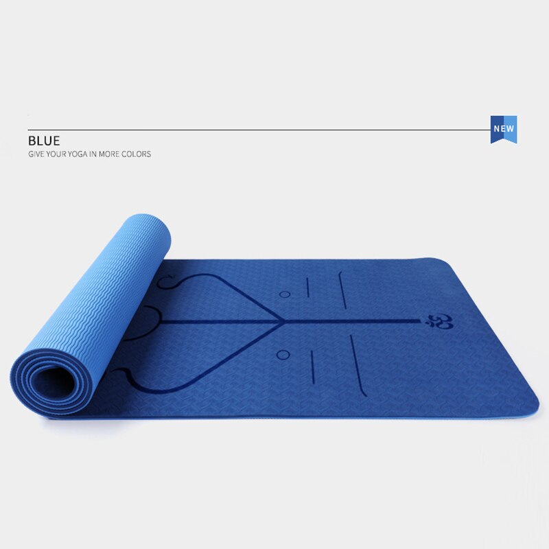 TPE 6mm Yoga Mat Double Layer Non-Slip Mat Yoga Beginner Exercise Pad With Position Line For Fitness Gymnastics And Pilates: Blue