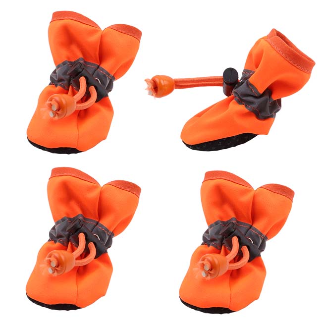 4Pcs Waterproof Pet Dog Shoes Winter Warm Soft Thick Breathable Dog Boots Anti Slip Shoes for Small Dogs Pets: Orange / L