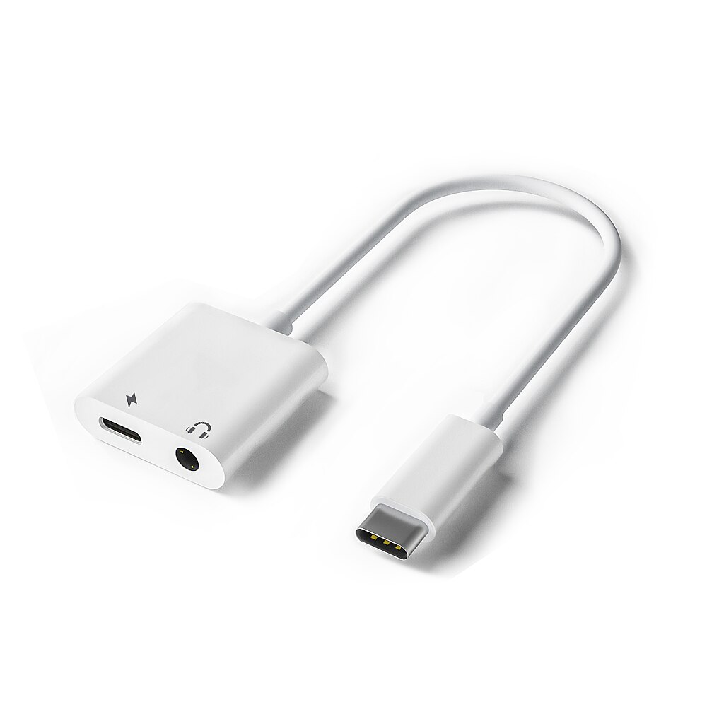 2 In 1 Usb Type-C Adapter Type C Naar 3 5 Jack Headphone Adapter Opladen Splitter Accessoires Voor mobiele Telefoons Aux Converter: White