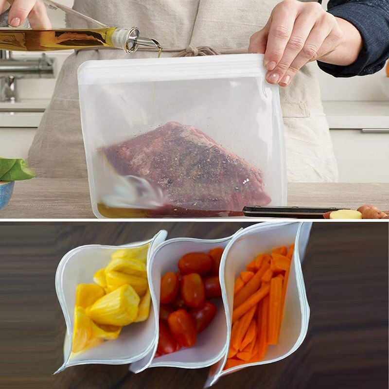Peva gennemsigtig køkkenarrangør multifunktionel frysepose top lynlås madopbevaringspose genanvendelig 1 sæt lækagesikker