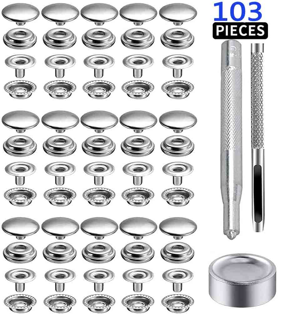 100/200Pcs 15Mm Rvs Fastener Snap Druk Stud Cap Knop Marine Boot Canvas Lijn 24(4 Componenten): Antiek Messing