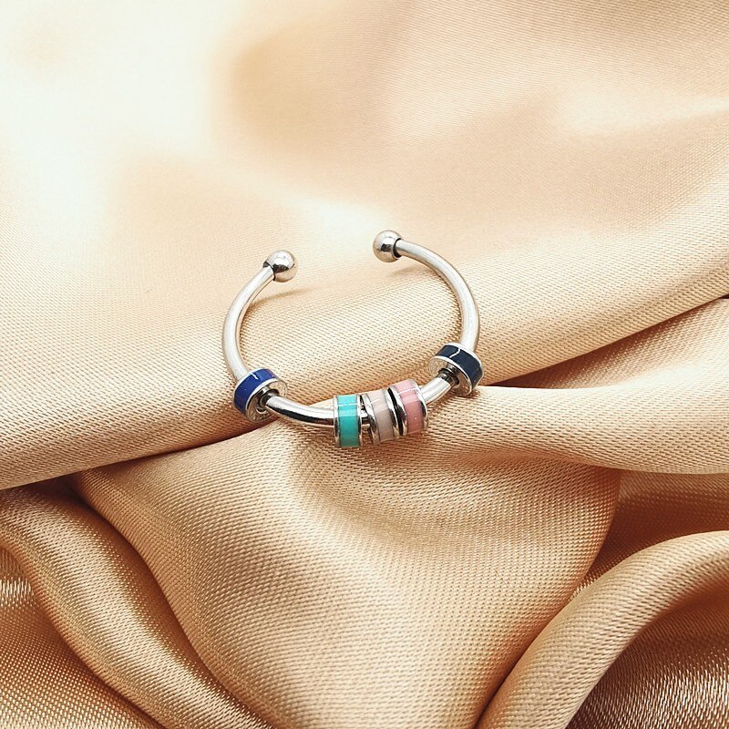 Anxiety Ring Adjustable Opening Women Men Fidget Ring With Bead Worry Stress Relief Jewelry For Female Stacking Finger Rings: RING1258-10-1