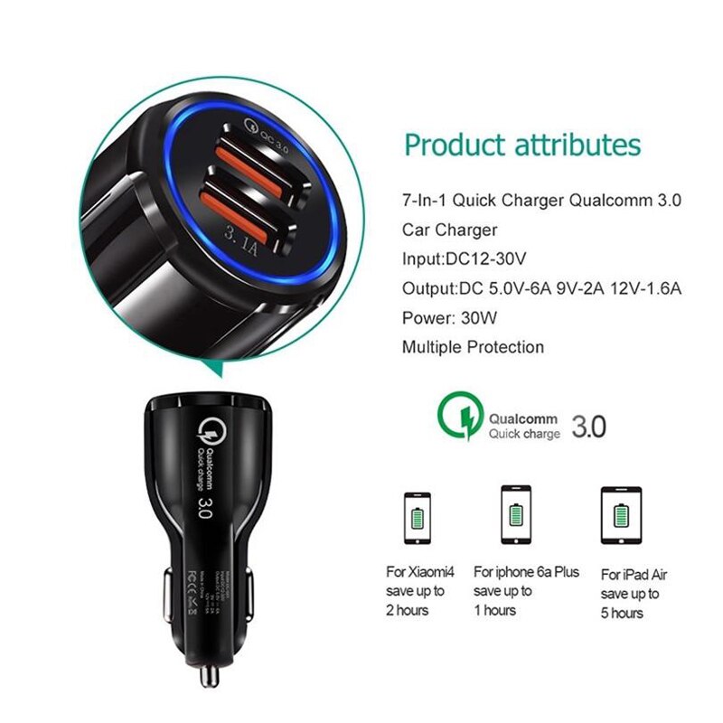 Usb Autolader 3.1A Quick Charge 3.0 Fast Charger Voor Iphone Huawei P40 P30 P20 Mate 30 20 Lite Honor dual Usb Telefoon Oplader