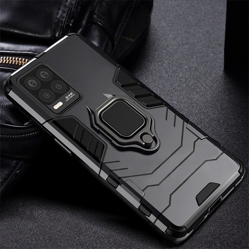 Pc Hard Armor Shockproof Bumper Coque Voor Realmi Realmy Relme Realme 8 Realme8 Pro Case Covers Magnetische Houder Beschermende Ring: for Realme Q / black