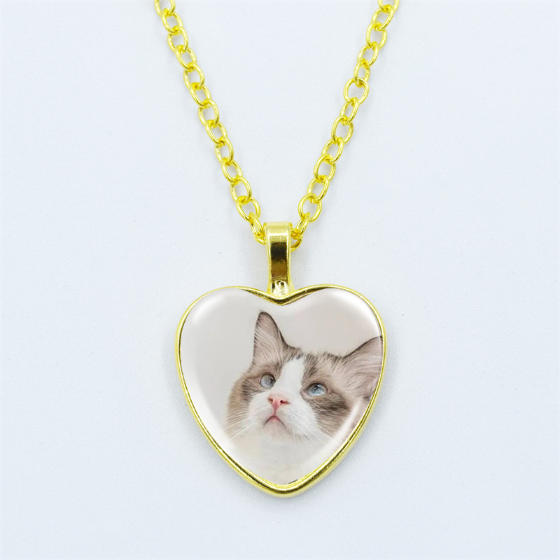 Collar con colgante de corazón de gato para mujer, joyería de cadena fina con cara de gema de cristal y Metal a la , accesorios de para niños: Color amarillo claro