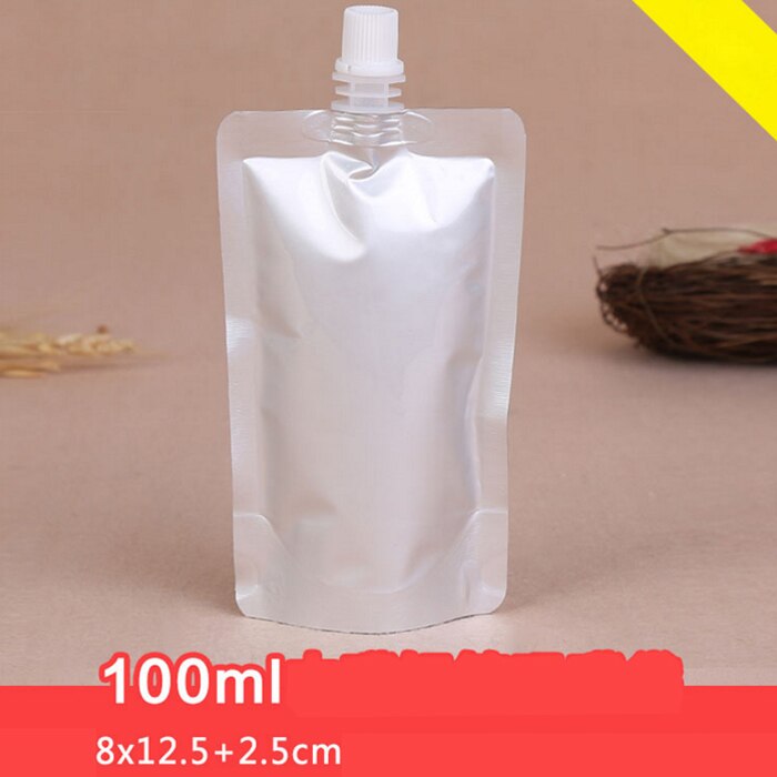 Stående pip vätskepåse återanvändbar tålig aluminiumfoliepåse öljuice dryckespåse förseglad förpackningspåse portabel 20 st/lot: 100ml