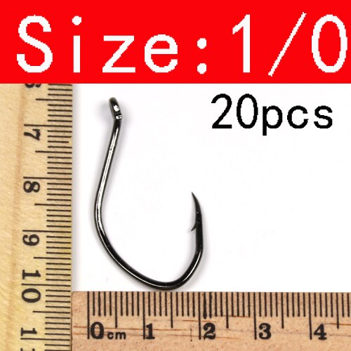 Anzuelo de pez gato de acero al carbono, accesorio afilado con púas, 3/0, 2/0, 1/0, 6, 8 V, 20 Uds.: Size 1I0 20PCS