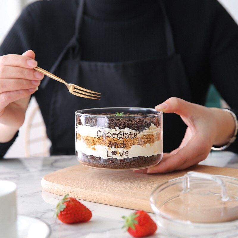 Nordic Heat-Resistant Glass Storage Jars with Cover Flamingo Candy Ice Cream Storage Bottles Kitchen DIY Salad Transparent Bowl