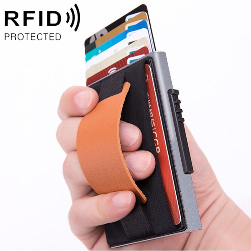 Rfid smart tegnebog kreditkortholder metal tynde slanke mænds tegnebøger passerer hemmelig pop up minimalistisk tegnebog lille sort pung: 2