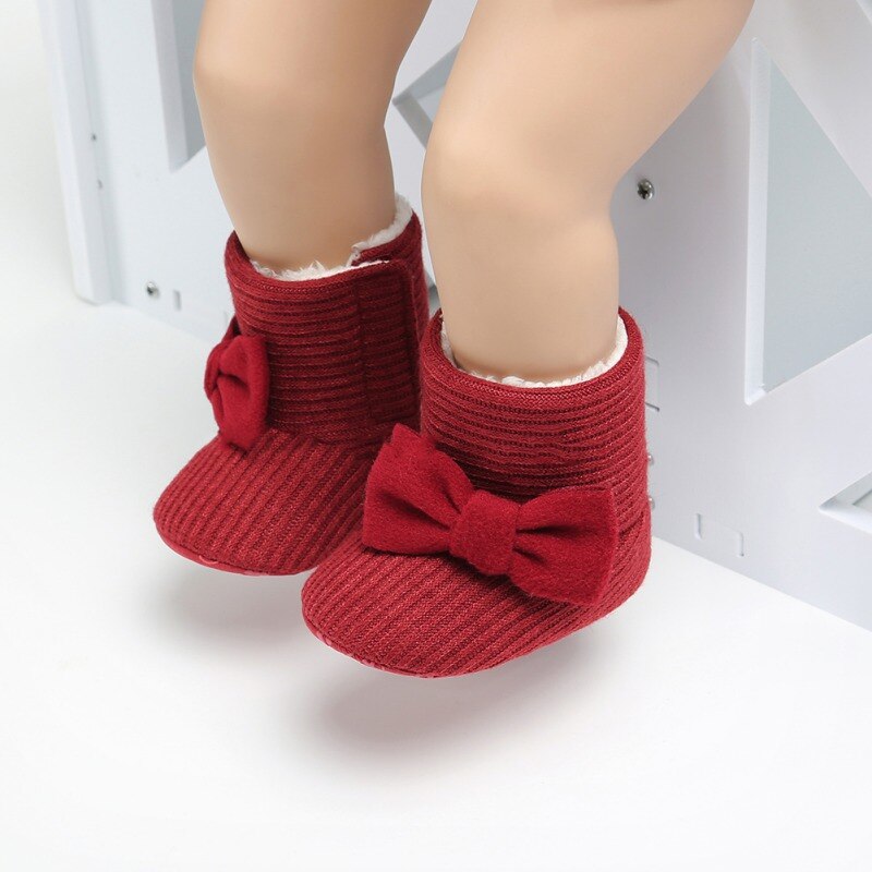 NEUE Herbst Winter Baby Großen Bogen betroffen Wolle Und Samt Warme Stiefel Kleinkind Schuhe Nette Stil Schnee Sanft Booties verrotten rosa Grau