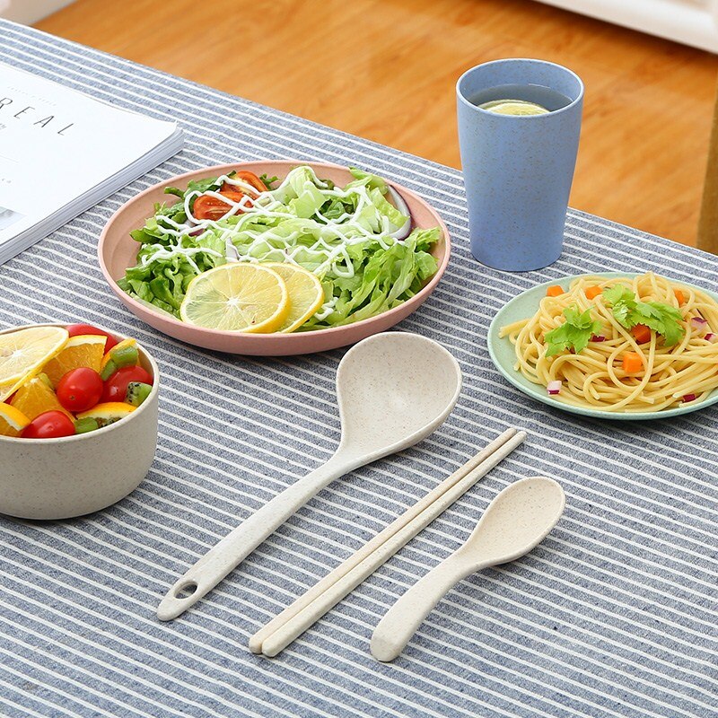 Ménage fruits fourchette vaisselle riz bol en plastique plaque paquet unique bol de céréales blé paille bol tasse