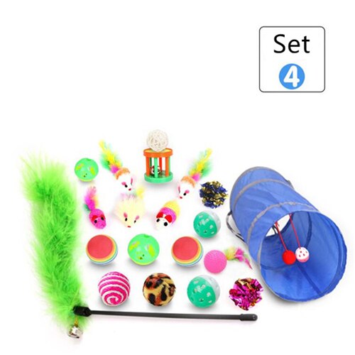 10/15/17/20pcs Pet Cat toy Set Cat Feather Toys Teaser Wand Pet Ball Rings Interactive Products Cat Tunnel Toy Telescopic Rod: 20pcs