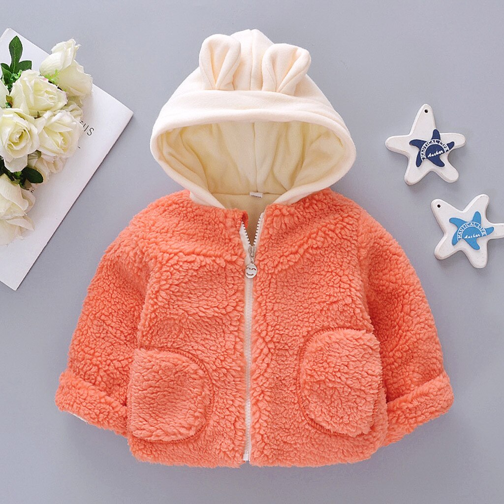 Cute Baby Ear Coat Autumn Winter Fleece Children's Sweaterr Boys And Girls Hoodie Jacket Baby Girl Winter Coat Color Matching