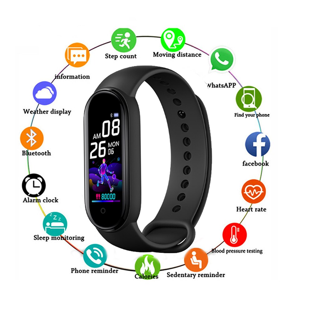 Bijgewerkt M5 Smart Armband Mannen Vrouwen Fitness Band Tracker Polsband IP67 Waterdichte Sport Slimme Horloge Spelen Muziek Voor Adriod Ios