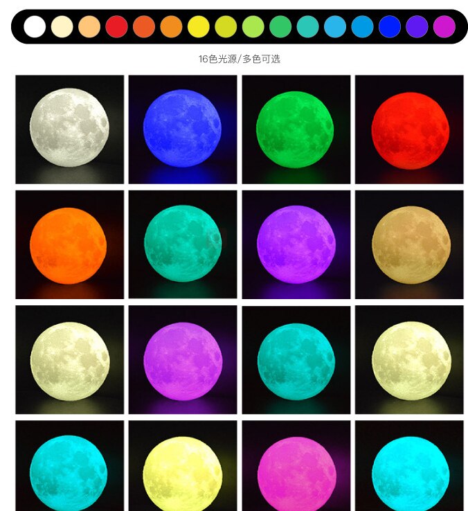8/12/18/20/22/30CM 3D-gedruckt gemalt mond licht berühren 16 farben + klatschen + fernbedienung