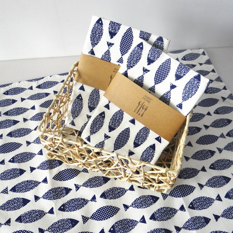 Servilletas de tela con estampado de peces pequeños para el hogar, Mantel Individual, toalla de té, suministros para restaurante, Decoración de mesa de boda