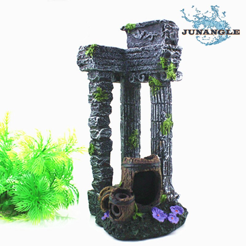 Aquarium colonne romaine carrée | Mini Aquarium, paysage, Aquarium, avec résine tonneau, trou de poisson, fond décoratif d'aquarium
