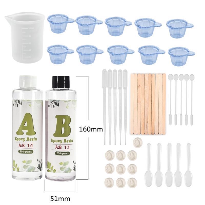 AB Crystal Epoxy AB Resin Glue Small Bottle 1:1 AB Glue With Free 1 Set Resin Molds Making Tools Starter Set Jewelry Making: A200g-B200g Set