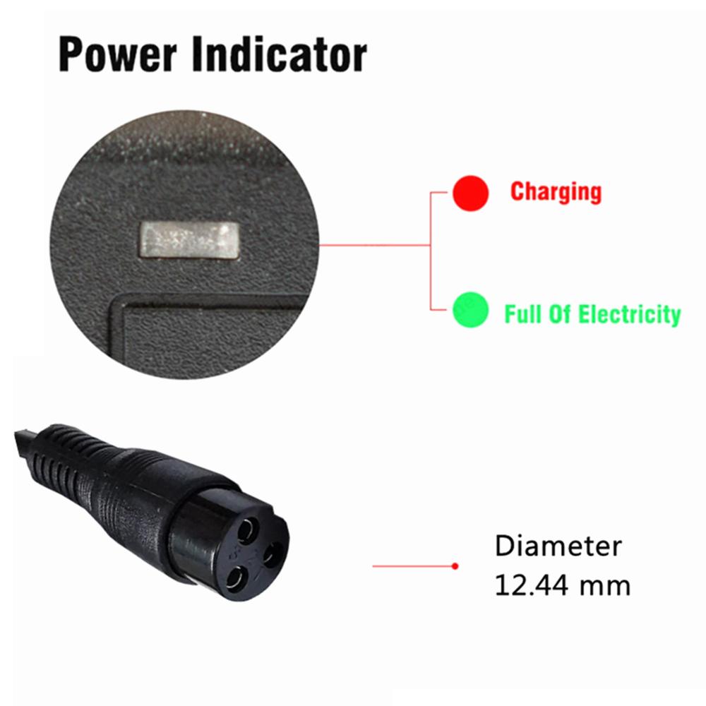 Cargador de batería de plomo-ácido de 24V 2A, cargador de bicicleta eléctrica, cargador de silla de ruedas, cargador de carrito de golf, 3 puntas en línea, 12MM