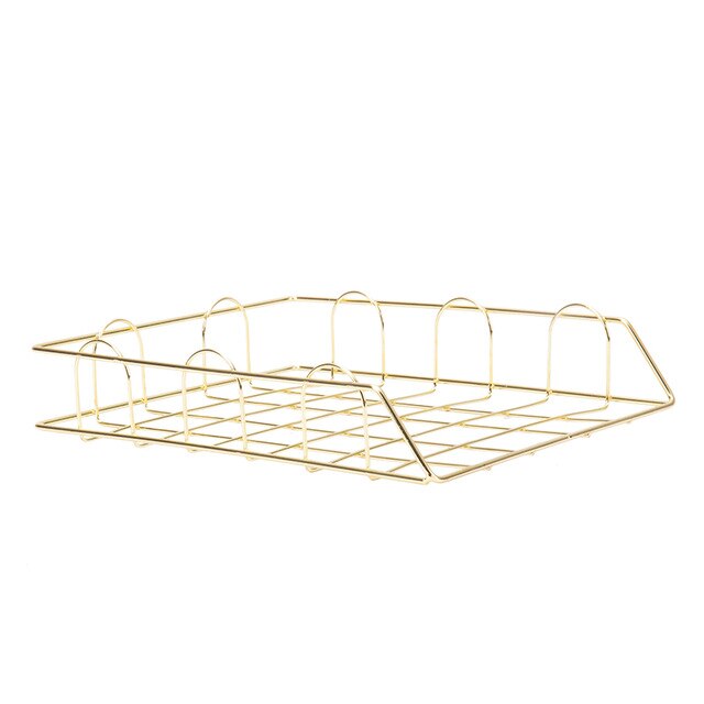 Bandeja de Metal dorada para documentos, organizador de oficina, almacenamiento de papel en capas, Accesorios de escritorio, estante para revistas, archivador Manual: 1 tray Gold