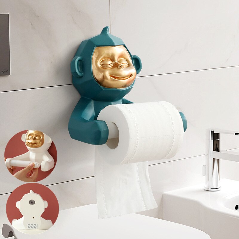 Nordic Cute Monkey Toilet Roll Paper Holder Bathroom Wall-mounted Tissue Hanging Storage Rack