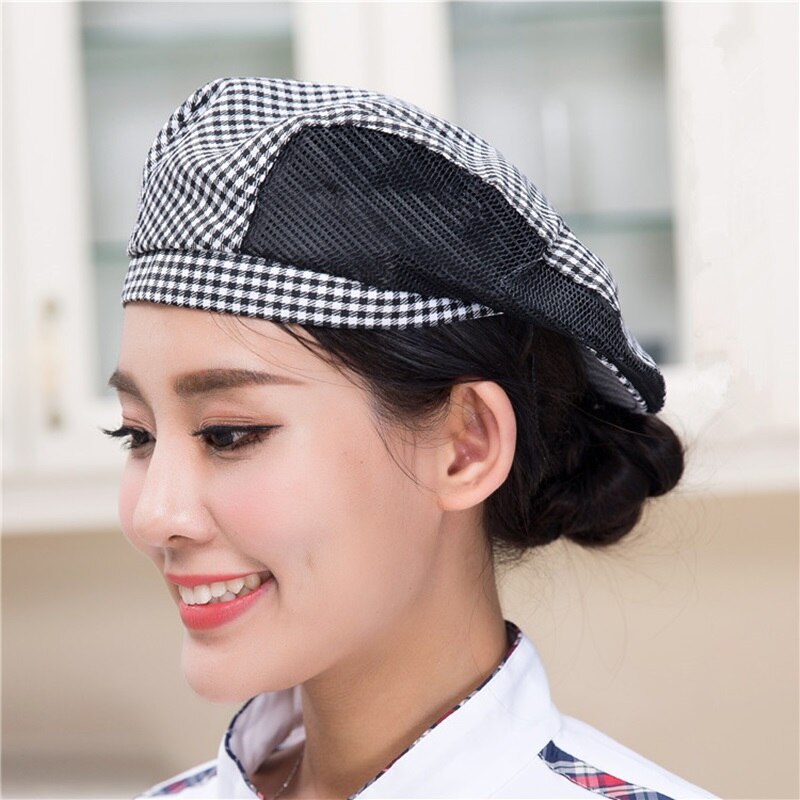 Mænd kvinder mesh patchwork kok restaurant køkken madlavning arbejdstøj hatte baret hotel bakey cafe tjener åndbar kasket 56-58cm