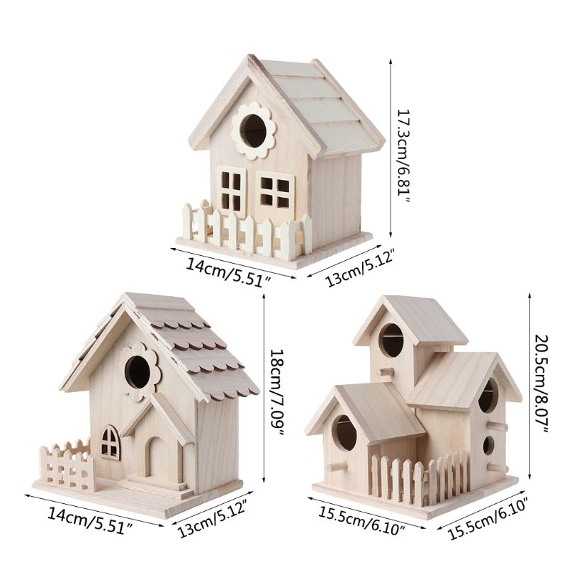 Wooden Bird House Breeding Cage Fence Box Nest Garden Backyard Home Decoration K1MF
