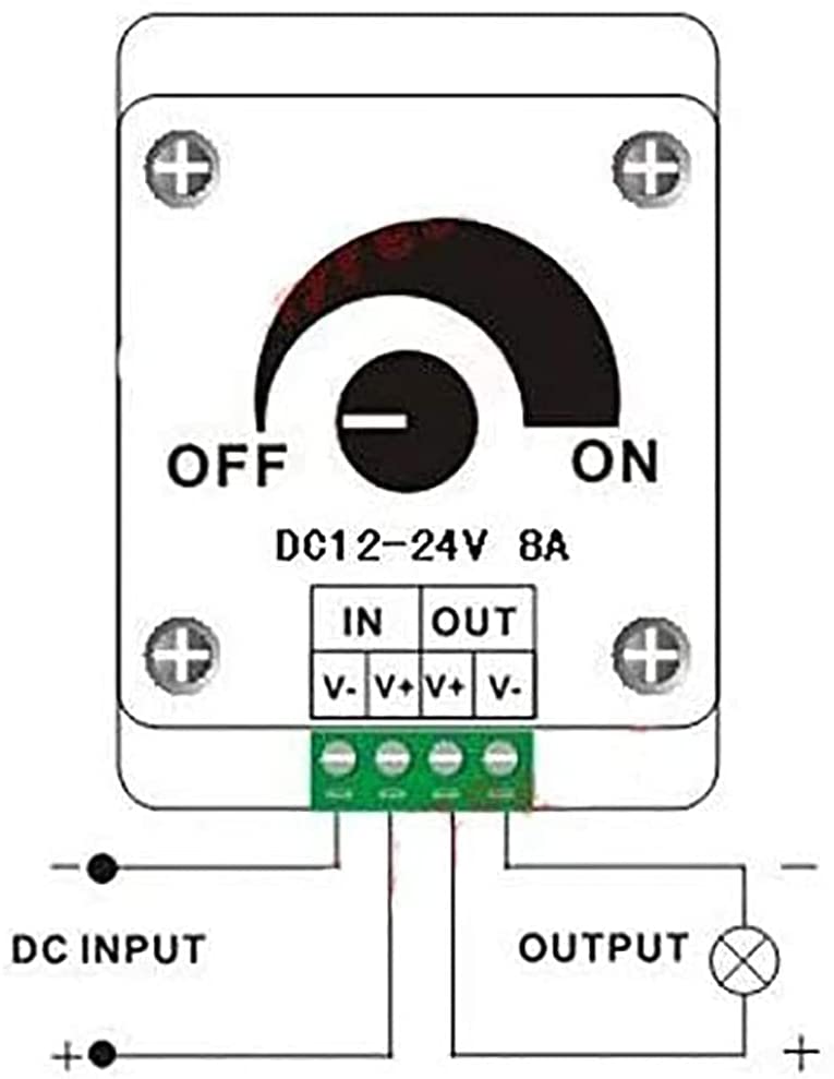 LED Dimmer DC12V~24V 8A Manually Rotation Switch Dimmer Controller for LED Strip.