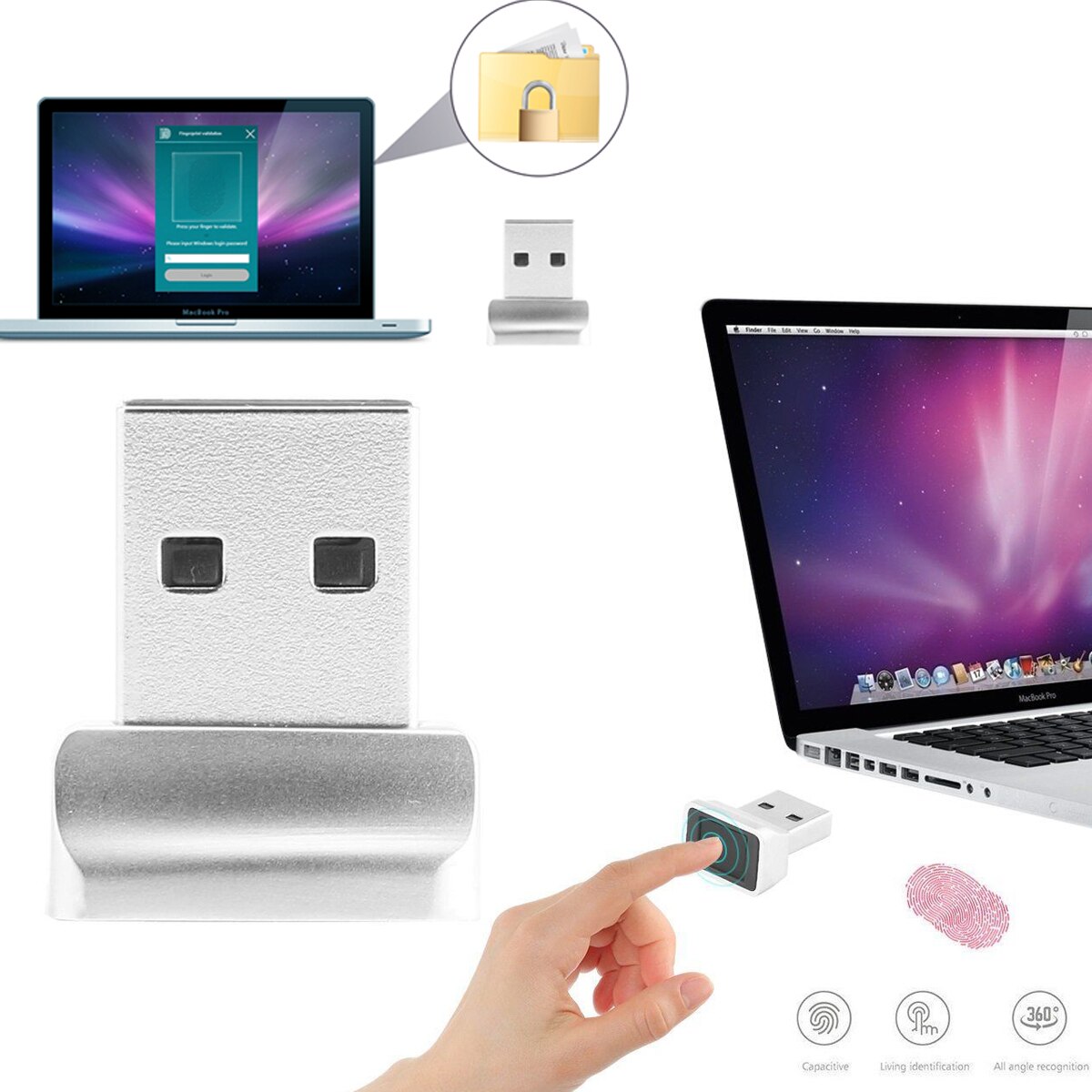 Lecteur d'empreintes digitales USB Identification d'empreintes digitales pour ordinateur portable Windows connexion sans mot de passe/verrouillage/déverrouillage PC et ordinateurs portables