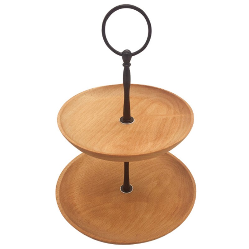 Double-Layer Solid Wood Cake Tray Living Room Fruit Snack Tray Snack Tray Tapas 2-Tier Tapas Serving Set: Default Title