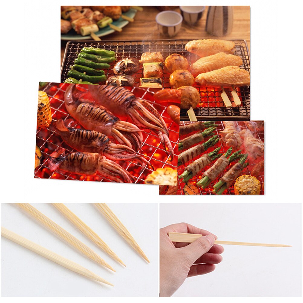 100PCS Barbecue Bamboo Skewers Disposable Bamboo Stick Barbecue Paddle Long Toothpicks Fruit Sandwich Snacks BBQ Eco Friendly