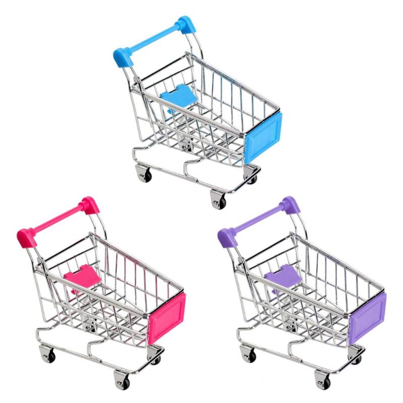 Mini indkøbskurv indretning håndkærre opbevaring babyhånd supermarked håndvogn trolley legetøj dukkehus møbler ornamenter