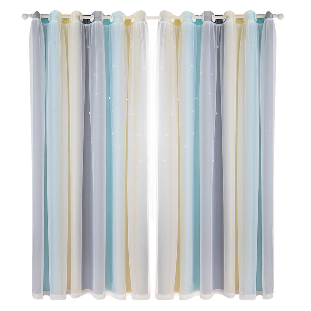 Gradient Hollow Star Curtain Bedroom Full Blackout Colorful Hollow Star Sheer Window Drapes Home Decor For Kid Girl Bedroom: Beige