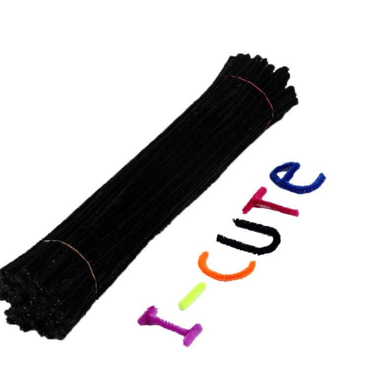 100 stuks 30cm Kleurrijke Chenille Stelen Chenille Kinderen Speelgoed Kerst Verjaardagsfeestje Decoraties Kunsten DIY Craft Supplies: Black