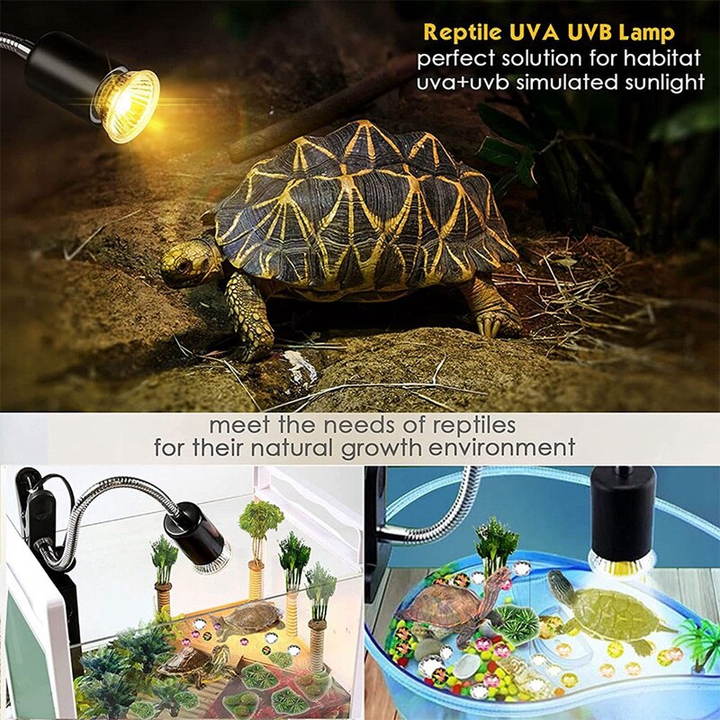 Lámpara de calor para reptiles, luces de tortuga con Clip,2 bombillas UVA UVB de 110V y 50W, lámpara de luz de calefacción para mascotas para lagarto y Tortuga, enchufe estadounidense