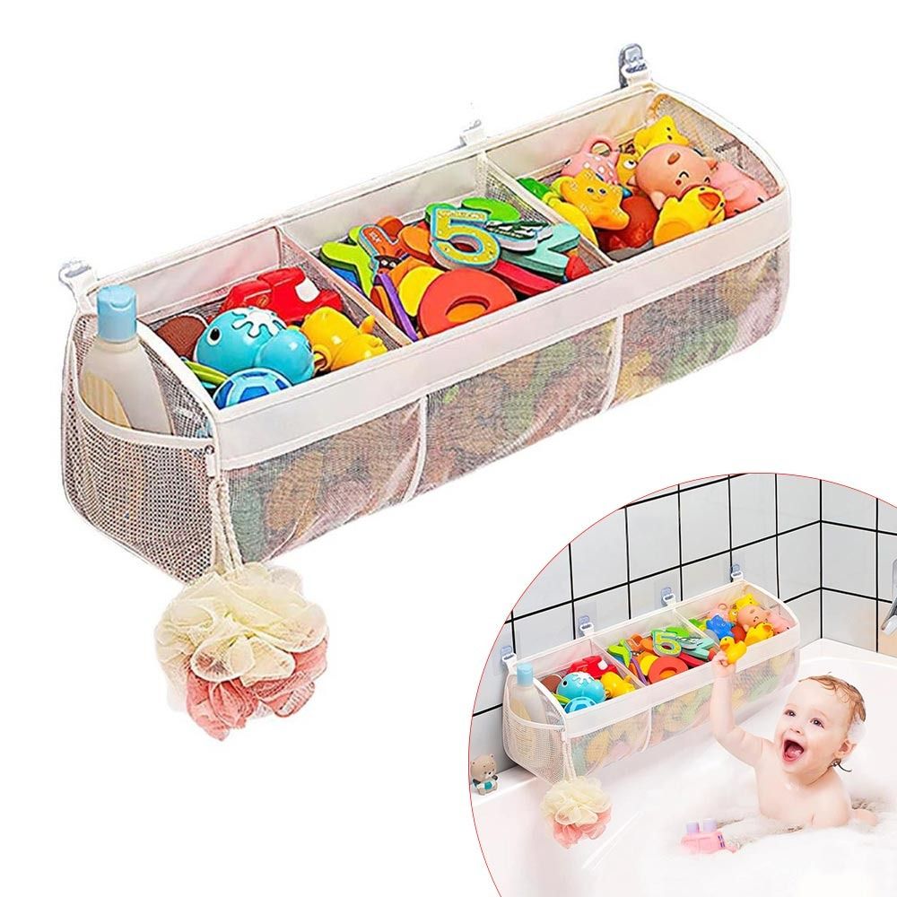 3 Compartment Bath Toy Organizer Large Openings Easy Sorting Toy Hammocks Breathable Horizontal Bath Toy Storage Net