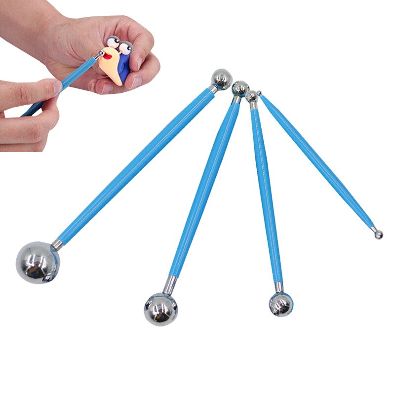 4 Piece Set Double Headed Modelling Stainless Steel Spherical Carving Tools Kit Polymer Clay Shaping Stick Decorative Accessary
