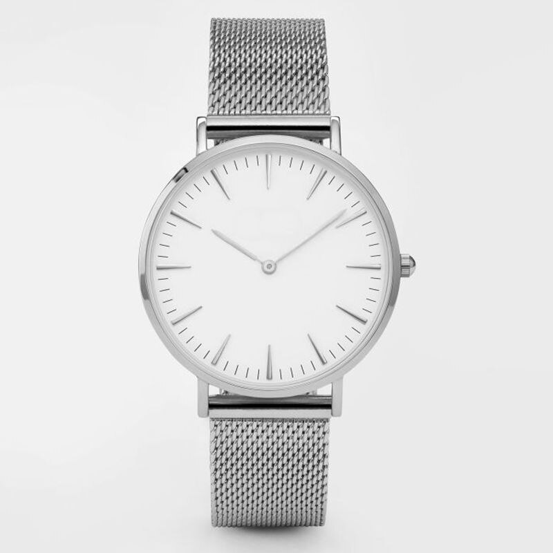 Klokke kvinner enkle dameklokker luksus rose gull armbånd dame kvarts klokke kvinne klokke reloj zegarek damski: Sølvhvit