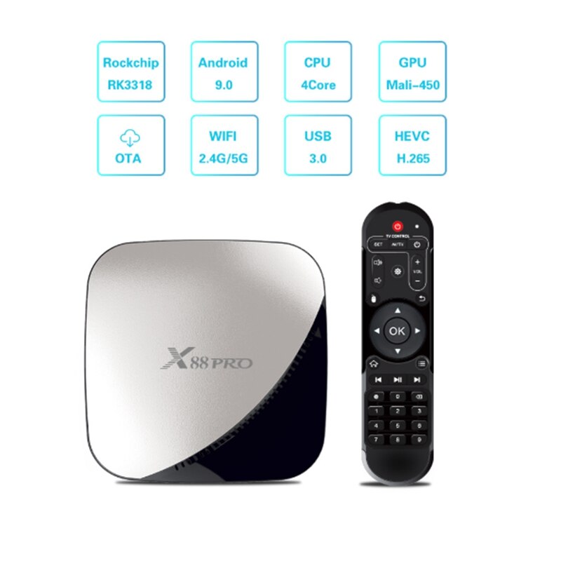 X88 (Configuration 4 + 32) Pro TV Box Dual Band WiFi Rk3318 4K HD Network Set Top Box Android 9.0 US Plug