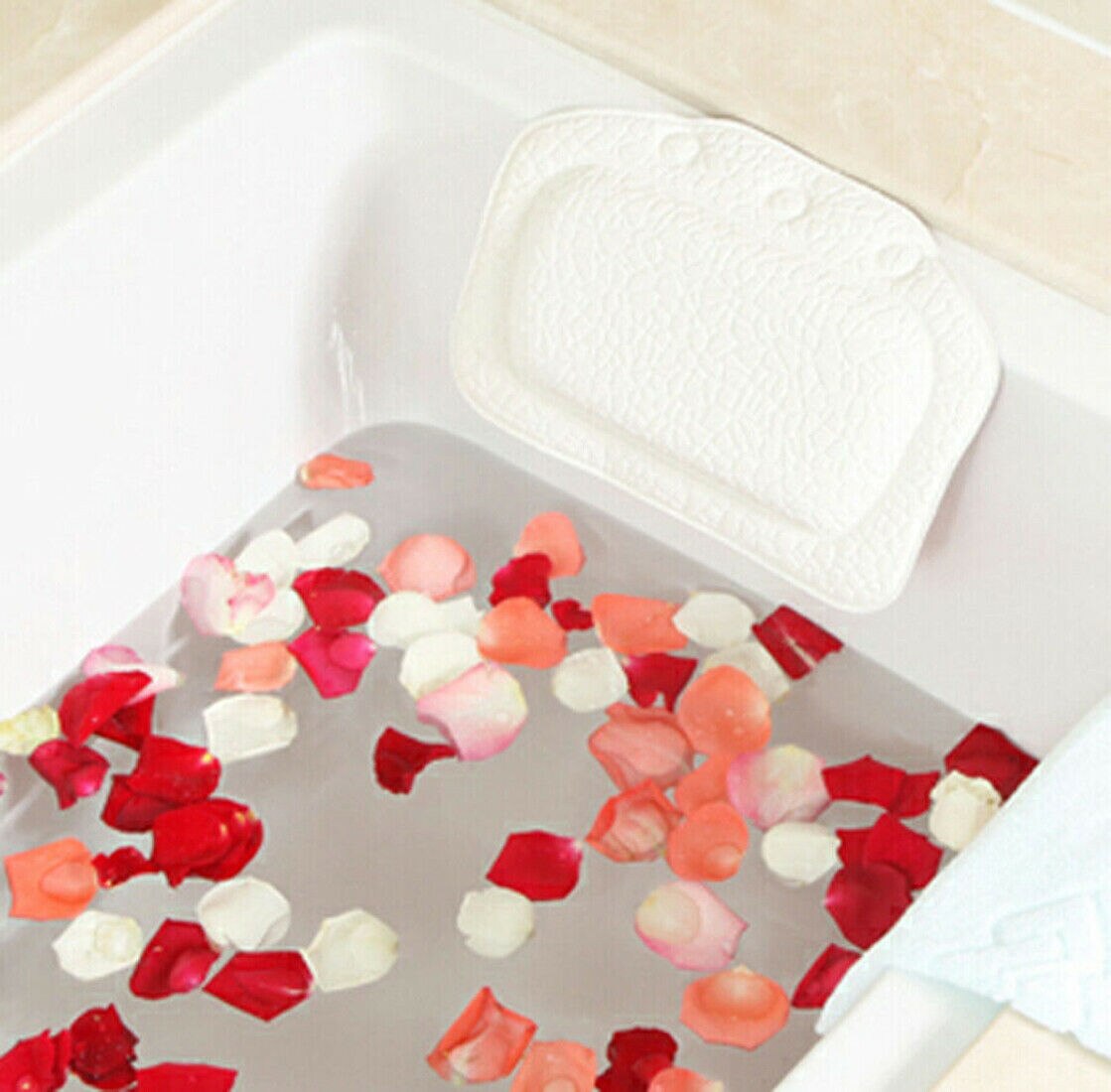 Waterproof Bath Pillow Cushion Non Slip Suction Cups for Spa &amp; Bathtub Headrest